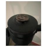 Vintage Green Metal Floor Lamp with Side Table and Leaf Motif