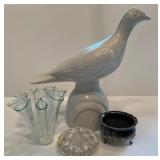 Collection of Ceramic Bird, Floral Vase and 2 Flower Frogs