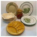 Collection of Hand-Painted Ceramic Plates and Fruit Bowl Set including Italy and France