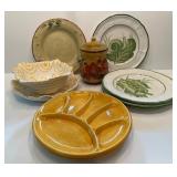 Collection of Hand-Painted Ceramic Plates and Fruit Bowl Set including Italy and France