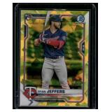 Ryan Jeffers /50 RC 2021 Bowman Chrome Yellow Cracked Ice #56 Minnesota Twins Baseball Card