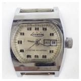 unisex Lucerne  lifetime mainspring television style case with date function Silver Tone base metal Mechanical Watch. Not Working