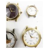 Group of 6  Silver Tone Base Metal Quartz Analog watches. Need Bands.. New Battery Installed!