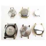 Group of 6  Silver Tone Base Metal Quartz Analog watches. Need Bands.. New Battery Installed!