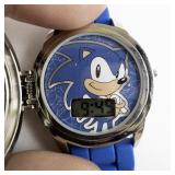 Sega Spinning Sonic The Hedgehog Blue & Silver Tone Base Metal Digital Watch. New battery