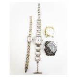 Group of 4  Timex, Sharp, Elgin, Brighton Silver & Gold Tone Base Metal Quartz Analog watches. New Batteries Installed!
