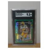 2023 Donruss Optic Dontayvion Wicks Green Hyper Prizm Rookie Football Card - SGC 9.5