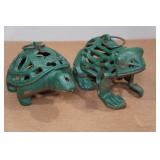 Vintage Cast Iron Turtle & Frog Candle Holders