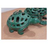 Vintage Cast Iron Turtle & Frog Candle Holders