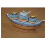 Vintage Iridescent Salt, Pepper & Sugar Caddy Set