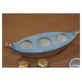 Vintage Iridescent Salt, Pepper & Sugar Caddy Set