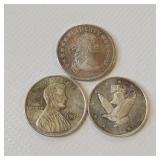 3 ONE OUNCE .999 SILVER BULLION  TAX EXEMPT  UNIQUE VARIETY  INCLUDES LINCOLN CENT!