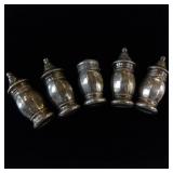STERLING SILVER SALT AND PEPPER SHAKER COLLECTION  - 5 TOTAL  40 GRAMS STERLING SILVER