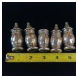 STERLING SILVER SALT AND PEPPER SHAKER COLLECTION  - 5 TOTAL  40 GRAMS STERLING SILVER