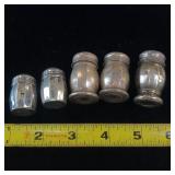 STERLING SILVER SALT AND PEPPER SHAKER COLLECTION  - 5 TOTAL  24 GRAMS STERLING SILVER TOTAL WEIGHT