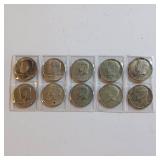 10 TOTAL KENNEDY 40% SILVER FIFTY CENT PIECES