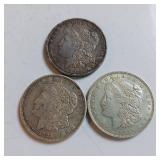 MORGAN SILVER DOLLARS  COLLECTION OF 3 VARIOUS YEARS  1897 & 2 @ 1921