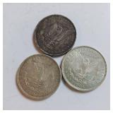 MORGAN SILVER DOLLARS  COLLECTION OF 3 VARIOUS YEARS  1897 & 2 @ 1921