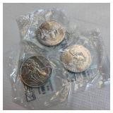 3 COINS TOTAL ** UNCIRCULATED AMERICAN EAGLE SILVER DOLLARS  2019 AND 2 FROM 2016  IN ORIGINAL PLASTIC PROTECTIVE SLEEVES