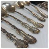 (418 grams total weight) STERLING SILVE FLATWARE SET  3 SOLID SPOONS  3 SOLID SILVER FORKS  3 KNIVES WITH SILVER HANDLES/STAINLESS BLADES