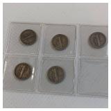 A COLLECTION OF 5 MERCURY DIMES