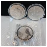 3 BULLION COINS  ONE AUSTRALIA SILVER KOOKABURRA (UNCIRCULATED) AND 2 TOTAL ELIZABETH II CANADIAN 5 DOLLAR BULLION  TAX EXEMPT .9999%