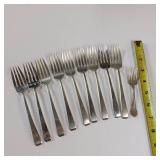 10 PIECE COLLECTION OF SOLID STERLING SILVER FLATWARE :: 10 FORKS  :: TOTAL WEIGHT OF 368.6 GRAMS