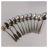 10 PIECE COLLECTION OF SOLID STERLING SILVER FLATWARE :: 10 SPOONS  :: TOTAL WEIGHT OF 289.8 GRAMS