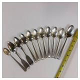 10 PIECE COLLECTION OF SOLID STERLING SILVER FLATWARE :: 10 SPOONS  :: TOTAL WEIGHT OF 289.8 GRAMS