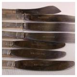 7 PIECE COLLECTION OF STERLING SILVER KNIVES:: BLADES ARE STAINLESS SILVER  :: HANDLES HAVE APPROX 1OZ SILVER IN EACH :: TOTAL WEIGHT OF 350 GRAMS