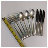 9 PIECE SET OF STERLING SILVER FLATWARE :: 3 SPOONS :: 3 FORKS  :: 3 KNIVES TOTAL WEIGHT OF 321.4 GRAMS (KNIVES HAVE STAINLESS STEEL BLADES)
