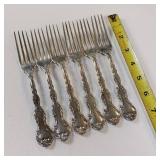 10 PIECE COLLECTION OF SOLID STERLING SILVER ORNATE FLATWARE :: 7 FORKS  :: TOTAL WEIGHT OF 281 GRAMS
