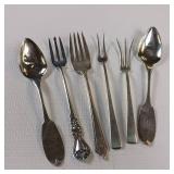 6 PIECE COLLECTION OF MISC. SOLID STERLING SILVER FLATWARE :: FORKS AND  SPOONS  :: TOTAL WEIGHT OF 114 GRAMS