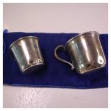 100% STERLING SILVER CUPS WITH SILVER HANDLES :: 2.5 X3 & 2.5 X 2 :: TOTAL WEIGHT IS 102 GRAMS