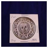 TAX EXEMPT :: .999% VERY UNIQUE 1 OZ BULLION COIN :: DATED 2009 :: SKULL IN  PYRAMID TIPPED OCTAGAN BACKED BY RAYS OF SUN