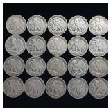 10 DOLLARS FACE  PRE-1965 WALKING LIBERTY HALF DOLLARS  YEARS AS SEEN ON IMAGE  = 20 HALF DOLLARS TOTAL