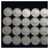 1941-1946 10 DOLLARS FACE  90% SILVER WALKING LIBERTY HALF DOLLARS  YEARS AS SEEN ON IMAGE  = 20 HALF DOLLARS TOTAL