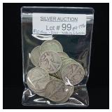 1941-1946 10 DOLLARS FACE  90% SILVER WALKING LIBERTY HALF DOLLARS  YEARS AS SEEN ON IMAGE  = 20 HALF DOLLARS TOTAL