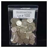 10 DOLLARS FACE  PRE-1965 SILVER DIMES  YEARS AS SEEN ON IMAGE  MIX (MOSTLY ROOSEVELT) = 100 DIMES TOTAL