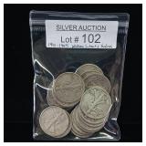 1941-1945 10 DOLLARS FACE  90% SILVER WALKING LIBERTY HALF DOLLARS  YEARS AS SEEN ON IMAGE  = 20 HALF DOLLARS TOTAL