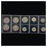 NICE MIX OF PRE-1965 90% SILVER COINS  SEE IMAGE FOR YEARS  BARBER AND WASHING QUARTERS  MERCURY DIMES