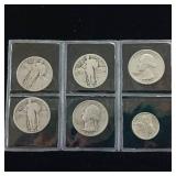 NICE MIX OF PRE-1965 90% SILVER COINS  SEE IMAGE FOR YEARS  BARBER AND WASHING QUARTERS  MERCURY DIMES