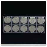 1917-1929  5 DOLLARS FACE  90% SILVER WALKING LIBERTY HALF DOLLARS  YEARS AS SEEN ON IMAGE  = 10 HALF DOLLARS TOTAL