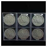 1917-1929  5 DOLLARS FACE  90% SILVER WALKING LIBERTY HALF DOLLARS  YEARS AS SEEN ON IMAGE  = 10 HALF DOLLARS TOTAL