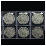 1917-1929  5 DOLLARS FACE  90% SILVER WALKING LIBERTY HALF DOLLARS  YEARS AS SEEN ON IMAGE  = 10 HALF DOLLARS TOTAL