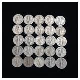 25 COUNT  MERCURY DIMES  90% SILVER COLLECTIBLES