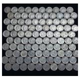 10 DOLLARS FACE  PRE-1965 SILVER DIMES  YEARS AS SEEN ON IMAGE  MIX (MOSTLY ROOSEVELT) = 100 DIMES TOTAL