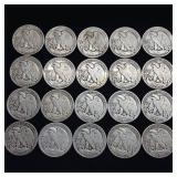 10 DOLLARS FACE  90% SILVER WALKING LIBERTY HALF DOLLARS  YEARS AS SEEN ON IMAGE  = 20 HALF DOLLARS TOTAL