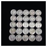 25 DIMES  PRE-1965 SILVER DIMES  YEARS AS SEEN ON IMAGE  MIX (MOSTLY MERCURY)