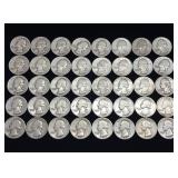 10 DOLLARS FACE  PRE-1965 WASHINGTON QUARTERS MIX  YEARS AS SEEN ON IMAGE = 30